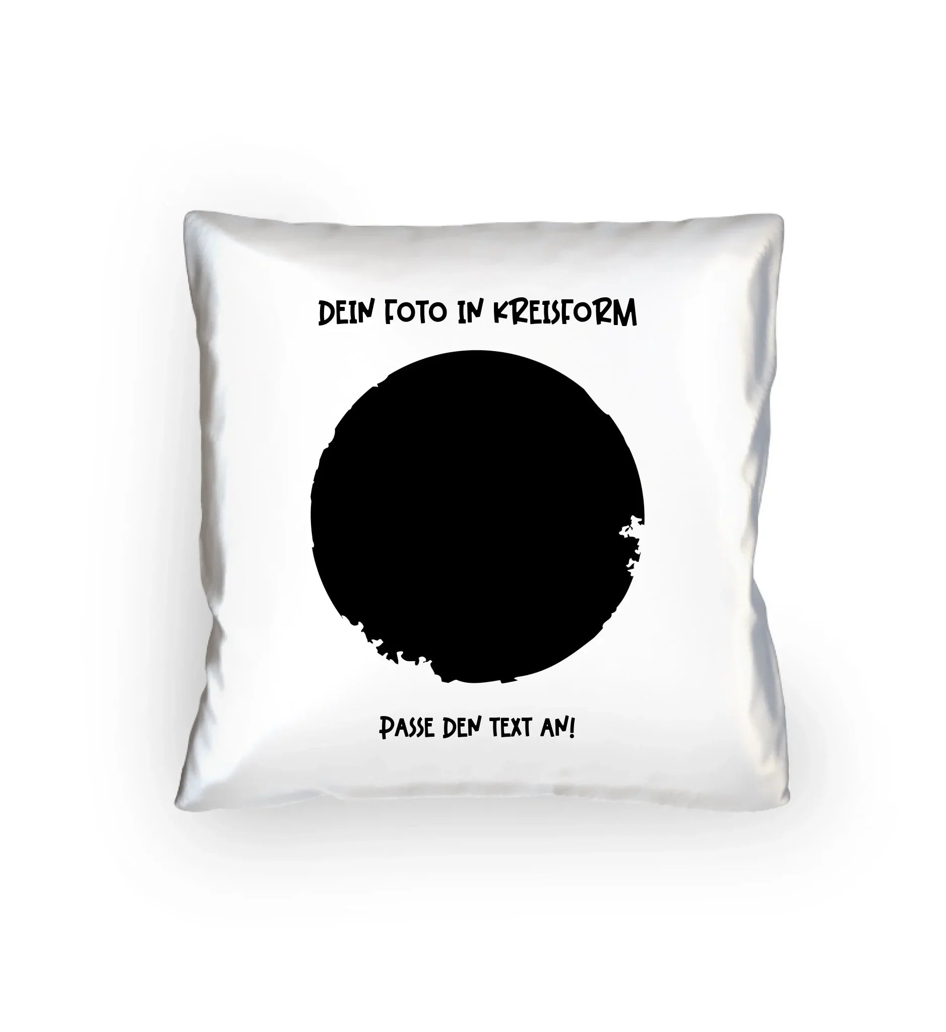 Dein Foto in Kreisform mit Wunschtext (personalisierbare Fotomotive) - Kissen 40x40 cm / White / 40cm-x-40cm