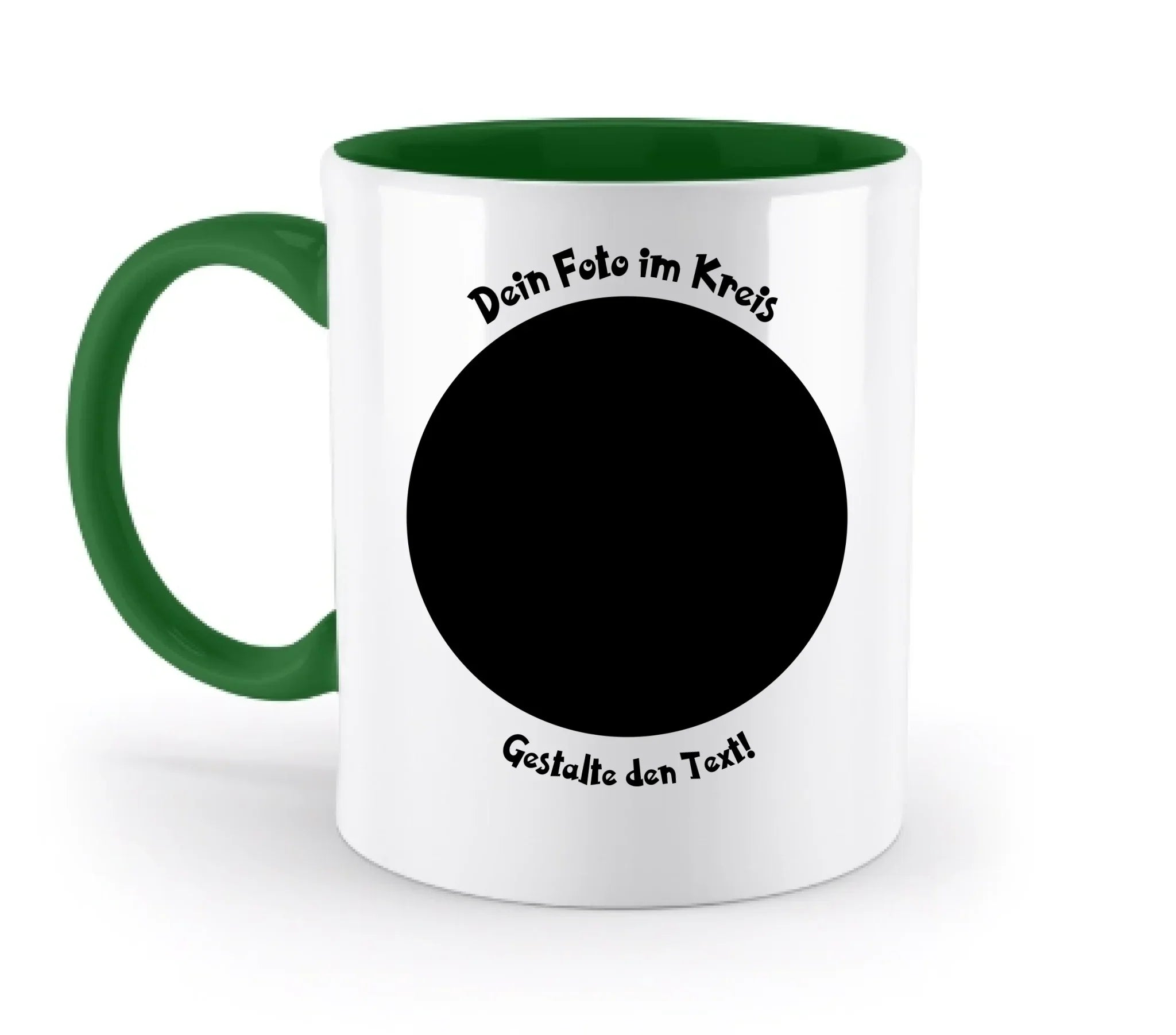Dein Foto in Kreisform mit Wunschtext (personalisierbare Fotomotive) copy - Zweifarbige Tasse / Irish-Green / 330ml
