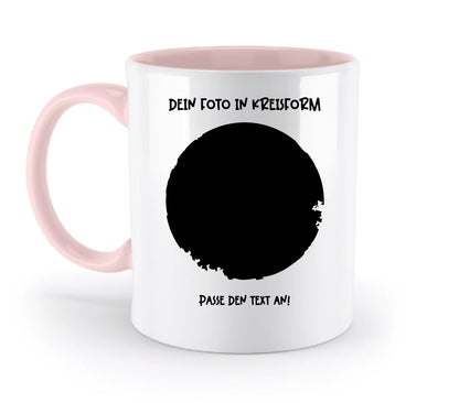 Dein Foto in Kreisform mit Wunschtext (personalisierbare Fotomotive) - Zweifarbige Tasse / Powder-Pink / 330ml
