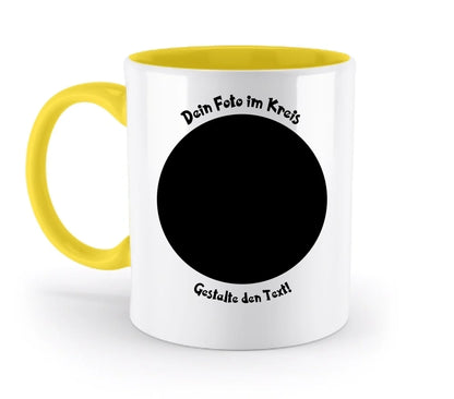Dein Foto in Kreisform mit Wunschtext (personalisierbare Fotomotive) copy - Zweifarbige Tasse / Yellow / 330ml