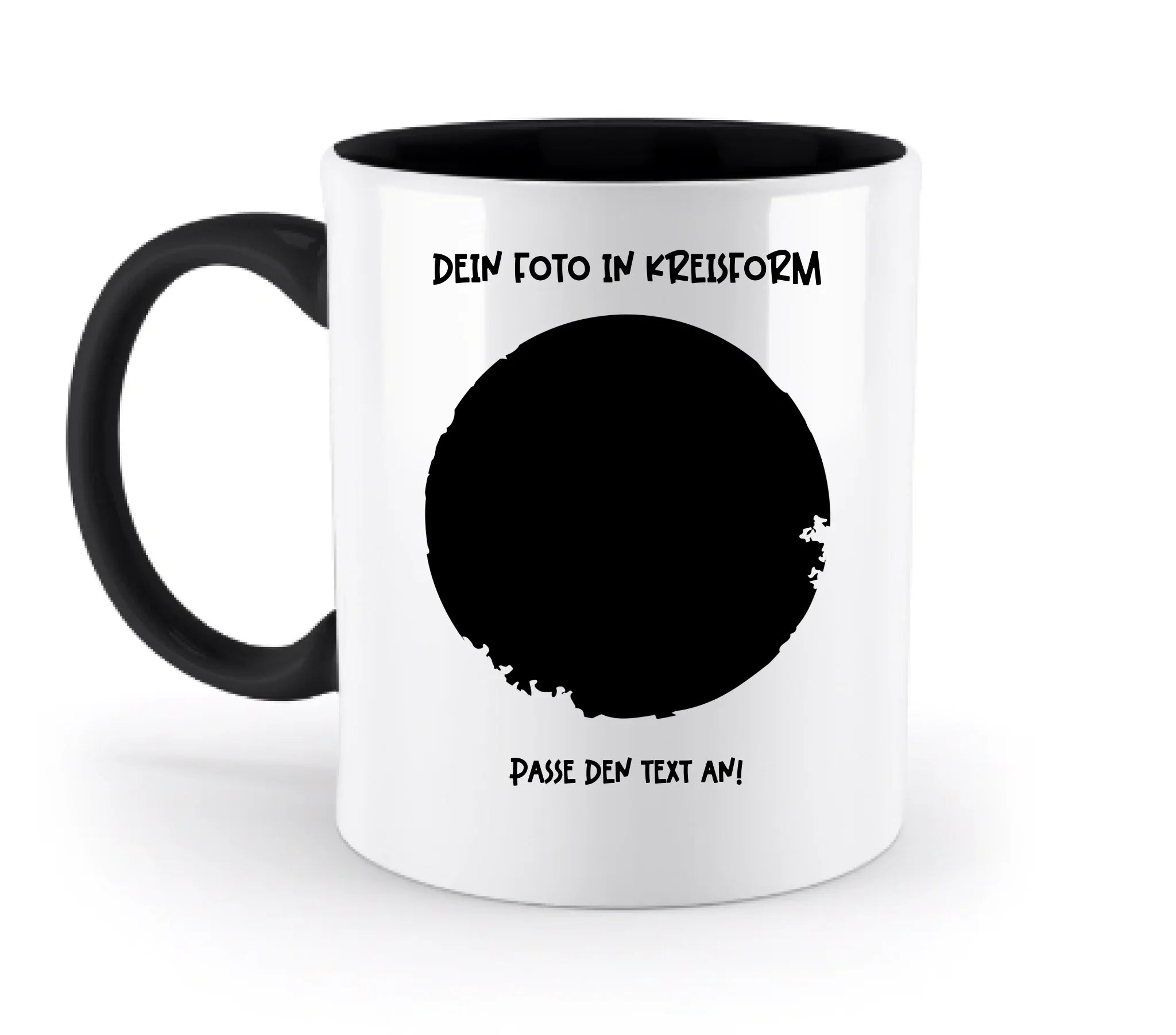 Dein Foto in Kreisform mit Wunschtext (personalisierbare Fotomotive) - Zweifarbige Tasse / Black / 330ml