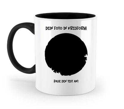 Dein Foto in Kreisform mit Wunschtext (personalisierbare Fotomotive) - Zweifarbige Tasse / Black / 330ml