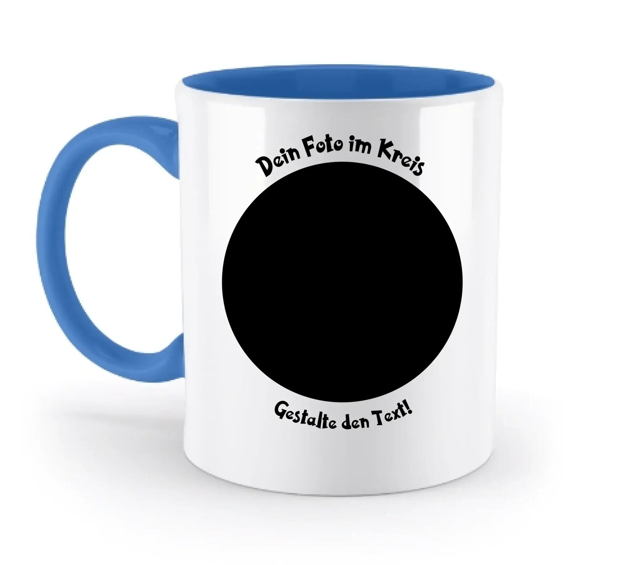 Dein Foto in Kreisform mit Wunschtext (personalisierbare Fotomotive) - Zweifarbige Tasse / Blue / 330ml