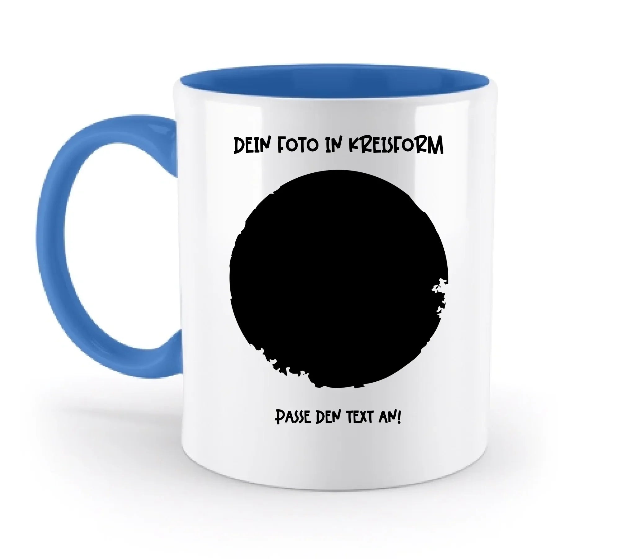 Dein Foto in Kreisform mit Wunschtext (personalisierbare Fotomotive) - Zweifarbige Tasse / Blue / 330ml