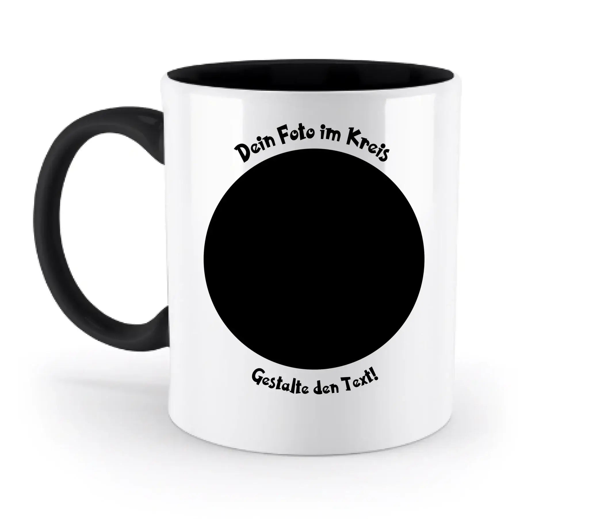 Dein Foto in Kreisform mit Wunschtext (personalisierbare Fotomotive) - Zweifarbige Tasse / Black / 330ml