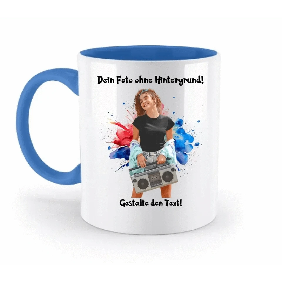 Dein FOTO mit Hintergrundentferner + Text + Hintergrund optional • zweifarbige Tasse spülmaschinengeeignet • Exklusivdesign • personalisiert • KI-MAGIC-CUT