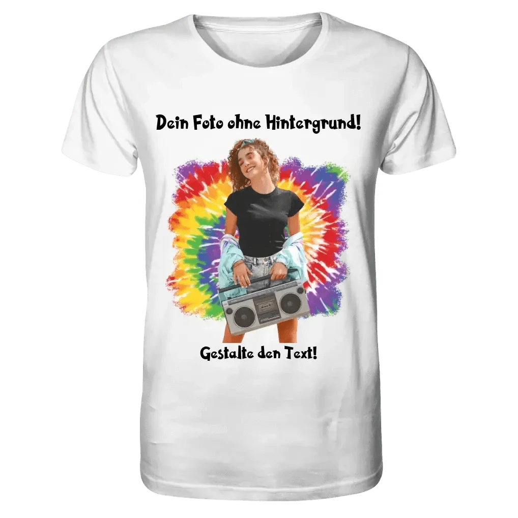 Dein FOTO mit Hintergrundentferner + Text + Hintergrund optional • Unisex Premium T-Shirt XS-5XL aus Bio-Baumwolle für Damen & Herren • Exklusivdesign • personalisiert • KI-MAGIC-CUT