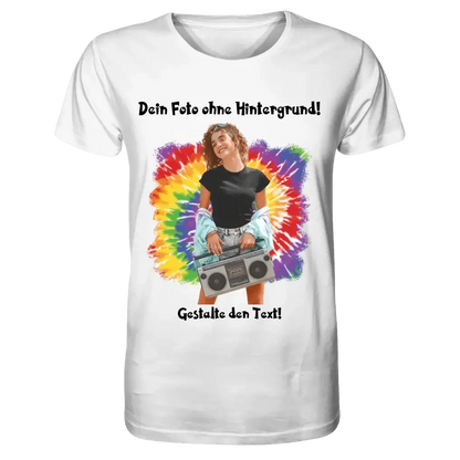 Dein FOTO mit Hintergrundentferner + Text + Hintergrund optional • Unisex Premium T-Shirt XS-5XL aus Bio-Baumwolle für Damen & Herren • Exklusivdesign • personalisiert • KI-MAGIC-CUT