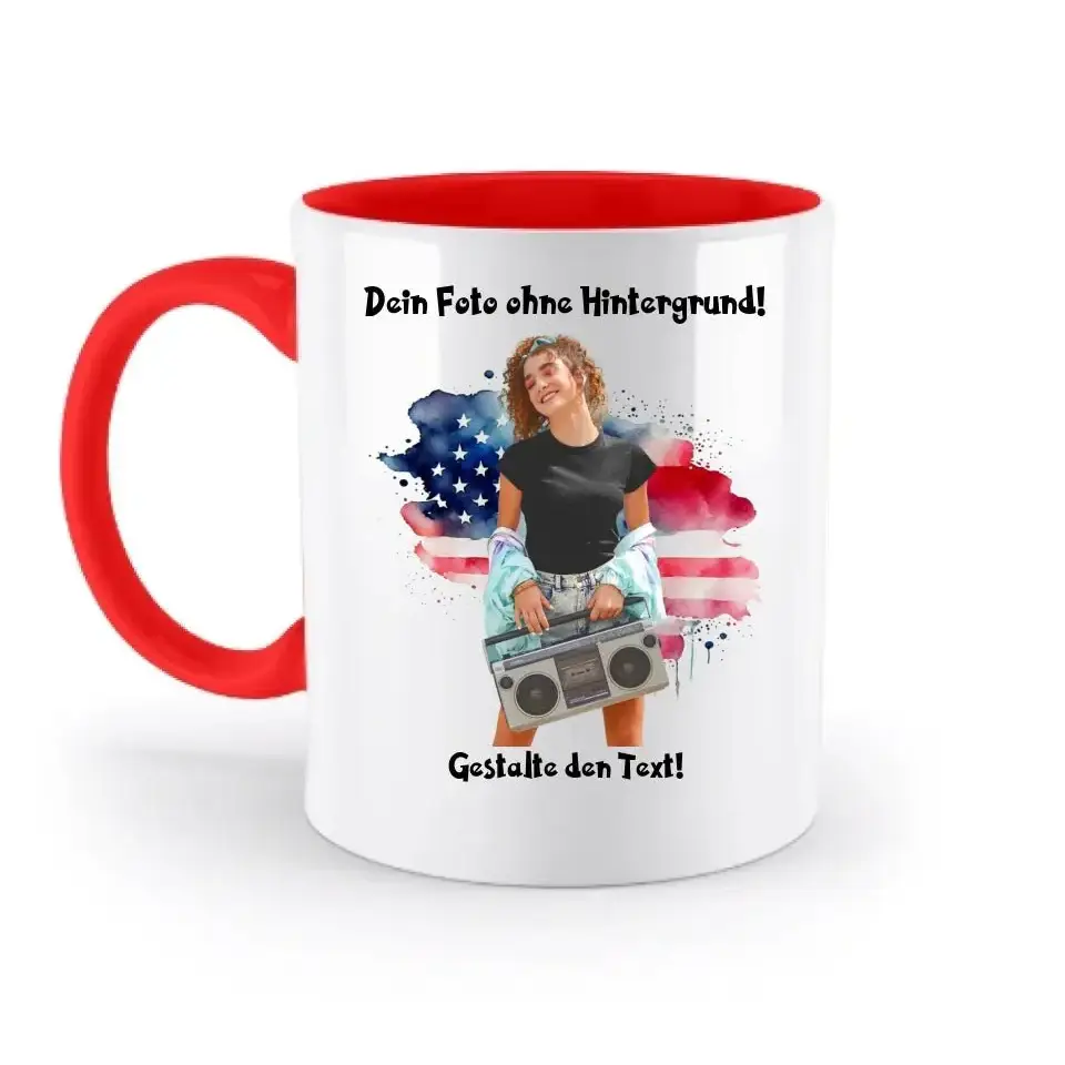 Dein FOTO mit Hintergrundentferner + Text + Hintergrund optional • zweifarbige Tasse spülmaschinengeeignet • Exklusivdesign • personalisiert • KI-MAGIC-CUT