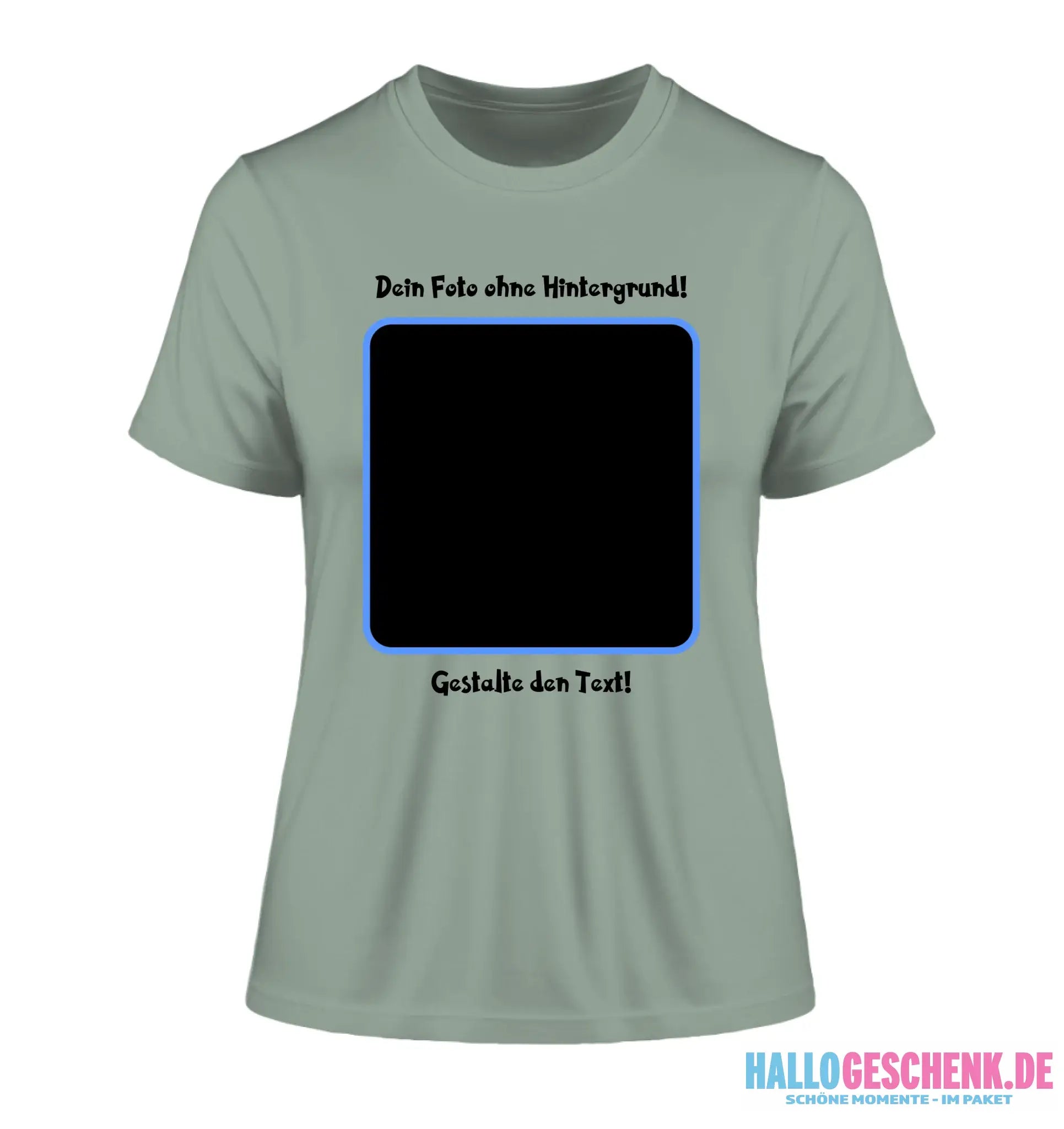 Dein FOTO mit Hintergrundentferner + Text + Hintergrund (optional) • Damen T-Shirt • Bio-Baumwolle • Premium-Qualität
