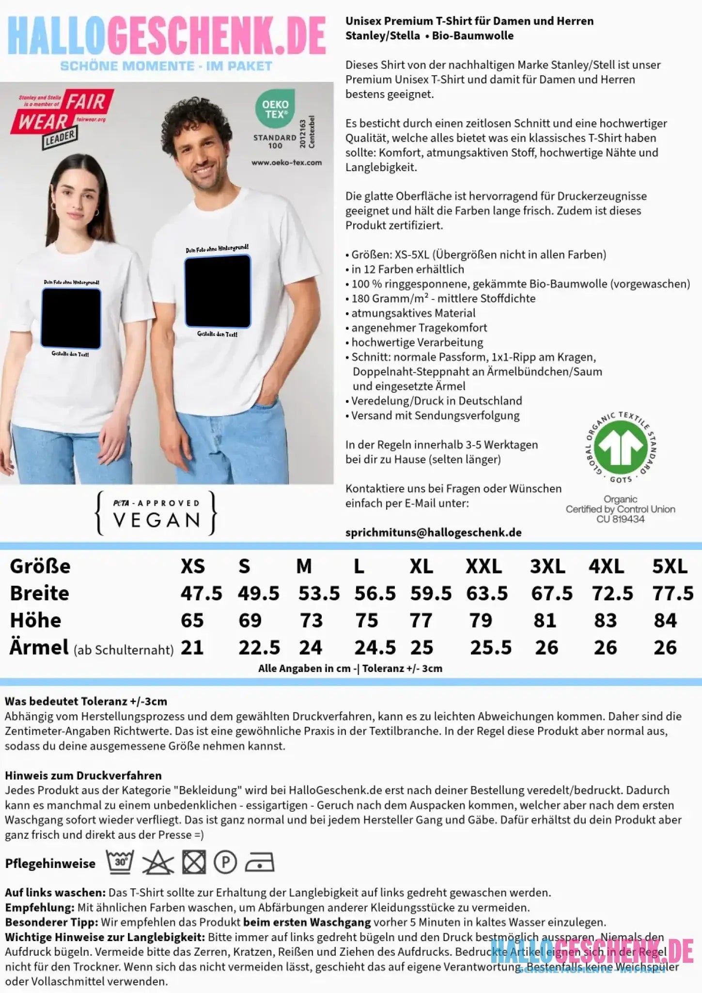 Dein FOTO mit Hintergrundentferner + Text + Hintergrund (optional) • Unisex Premium T-Shirt XS-5XL aus Bio-Baumwolle