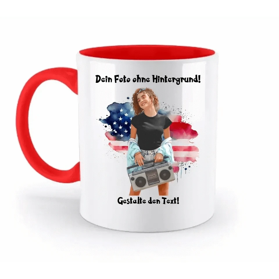 Dein FOTO mit Hintergrundentferner + Text + Hintergrund optional • zweifarbige Tasse spülmaschinengeeignet • Exklusivdesign • personalisiert • KI-MAGIC-CUT