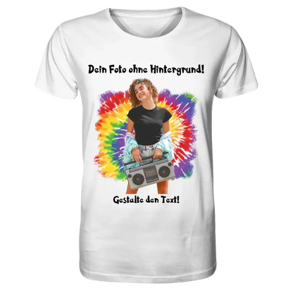 Dein FOTO mit Hintergrundentferner + Text + Hintergrund optional • Unisex Premium T-Shirt XS-5XL aus Bio-Baumwolle für Damen & Herren • Exklusivdesign • personalisiert • KI-MAGIC-CUT