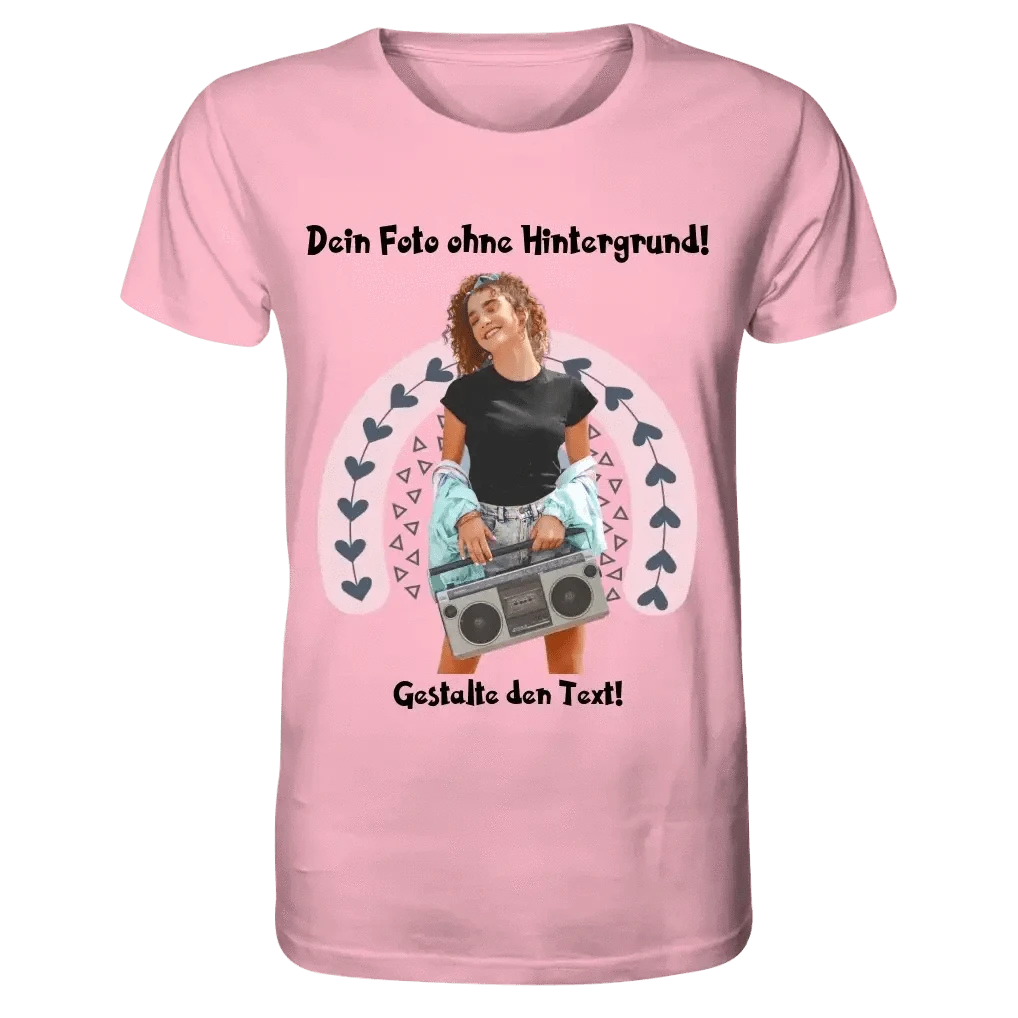 Dein FOTO mit Hintergrundentferner + Text + Hintergrund optional • Unisex Premium T-Shirt XS-5XL aus Bio-Baumwolle für Damen & Herren • Exklusivdesign • personalisiert • KI-MAGIC-CUT