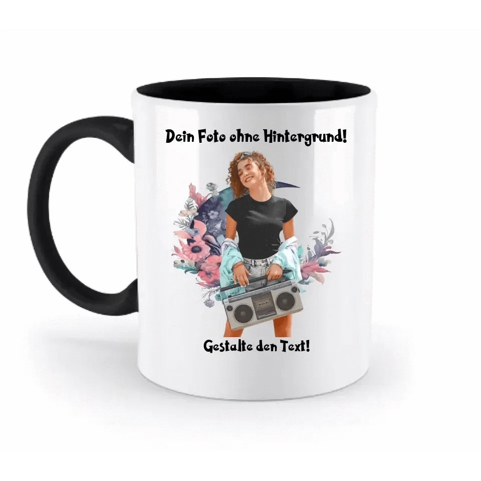 Dein FOTO mit Hintergrundentferner + Text + Hintergrund optional • zweifarbige Tasse spülmaschinengeeignet • Exklusivdesign • personalisiert • KI-MAGIC-CUT