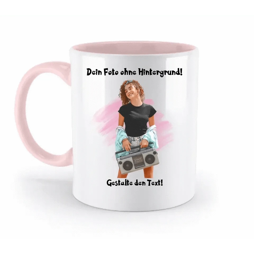 Dein FOTO mit Hintergrundentferner + Text + Hintergrund optional • zweifarbige Tasse spülmaschinengeeignet • Exklusivdesign • personalisiert • KI-MAGIC-CUT
