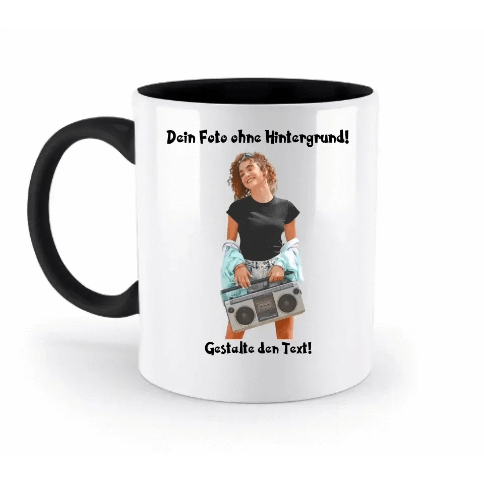 Dein FOTO mit Hintergrundentferner + Text + Hintergrund optional • zweifarbige Tasse spülmaschinengeeignet • Exklusivdesign • personalisiert • KI-MAGIC-CUT