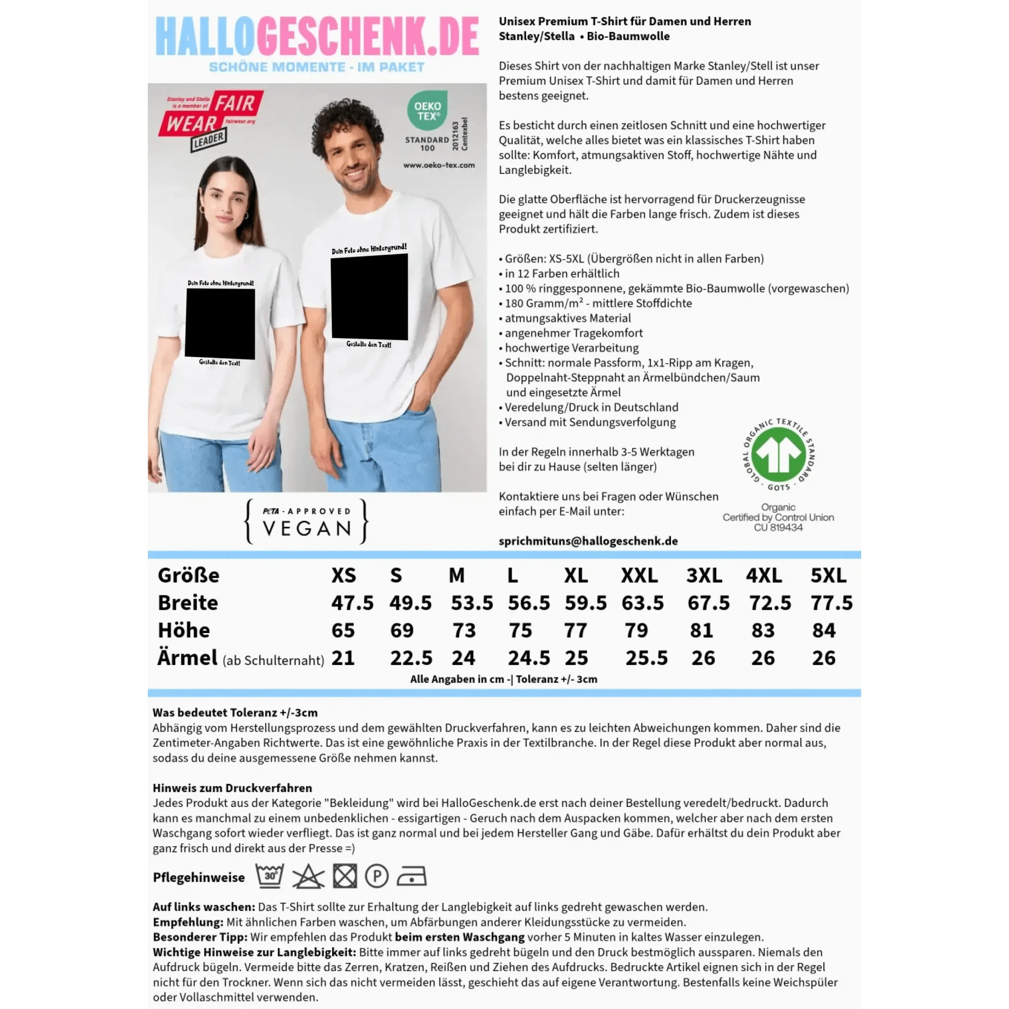Dein FOTO mit Hintergrundentferner + Text + Hintergrund optional • Unisex Premium T-Shirt XS-5XL aus Bio-Baumwolle für Damen & Herren • Exklusivdesign • personalisiert • KI-MAGIC-CUT