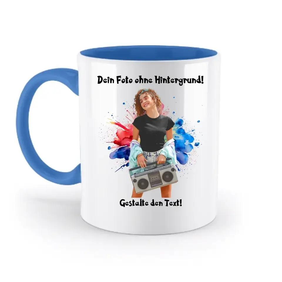 Dein FOTO mit Hintergrundentferner + Text + Hintergrund optional • zweifarbige Tasse spülmaschinengeeignet • Exklusivdesign • personalisiert • KI-MAGIC-CUT
