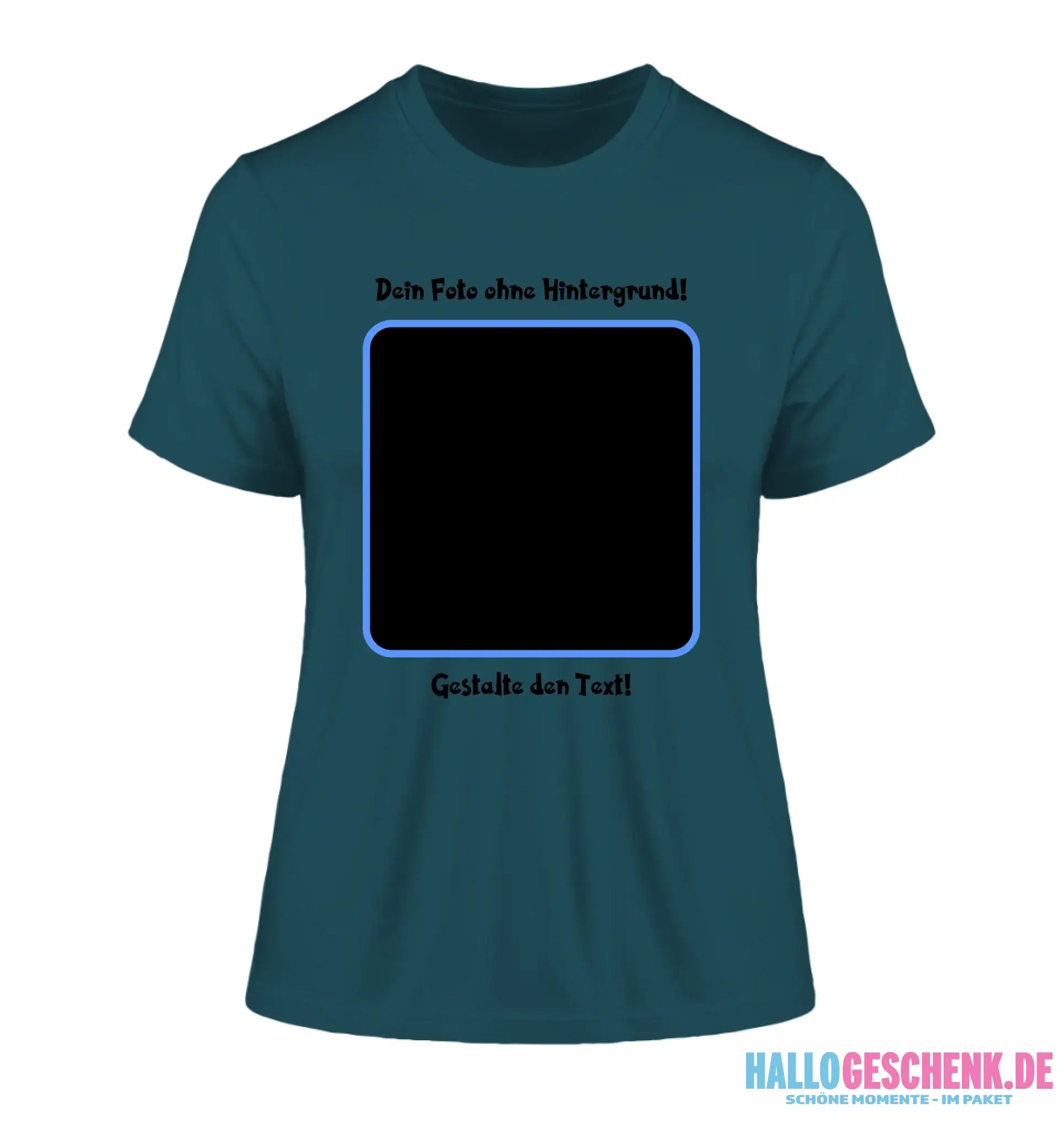 Dein FOTO mit Hintergrundentferner + Text + Hintergrund (optional) • Damen T-Shirt • Bio-Baumwolle • Premium-Qualität