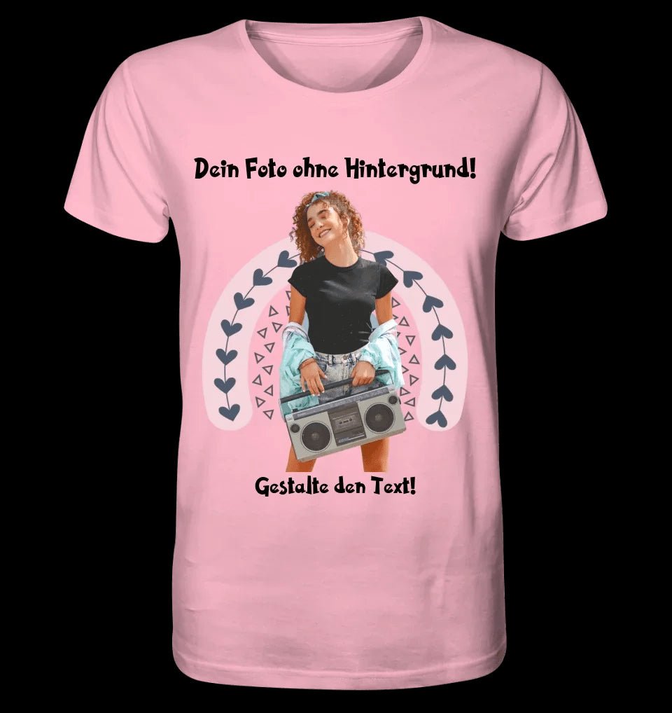 Dein FOTO mit Hintergrundentferner + Text + Hintergrund optional • Unisex Premium T-Shirt XS-5XL aus Bio-Baumwolle für Damen & Herren • Exklusivdesign • personalisiert • KI-MAGIC-CUT