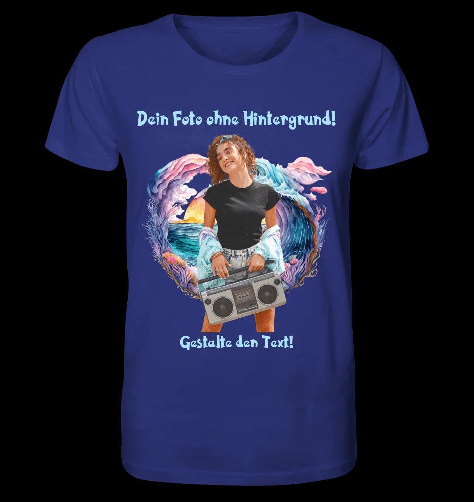 Dein FOTO mit Hintergrundentferner + Text + Hintergrund optional • Unisex Premium T-Shirt XS-5XL aus Bio-Baumwolle für Damen & Herren • Exklusivdesign • personalisiert • KI-MAGIC-CUT