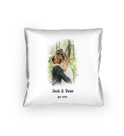 Dein Foto mit Wasserfarbeneffekt mit Wunschtext (personalisierbare Fotomotive) - Kissen 40x40 cm / White / 40cm-x-40cm