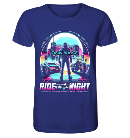 Dein Name • Ride into the night • Retro • 80s • Cyberpunk • Unisex Premium T-Shirt XS - 5XL aus Bio - Baumwolle für Damen & Herren • Exklusivdesign • personalisiert von HalloGeschenk.de