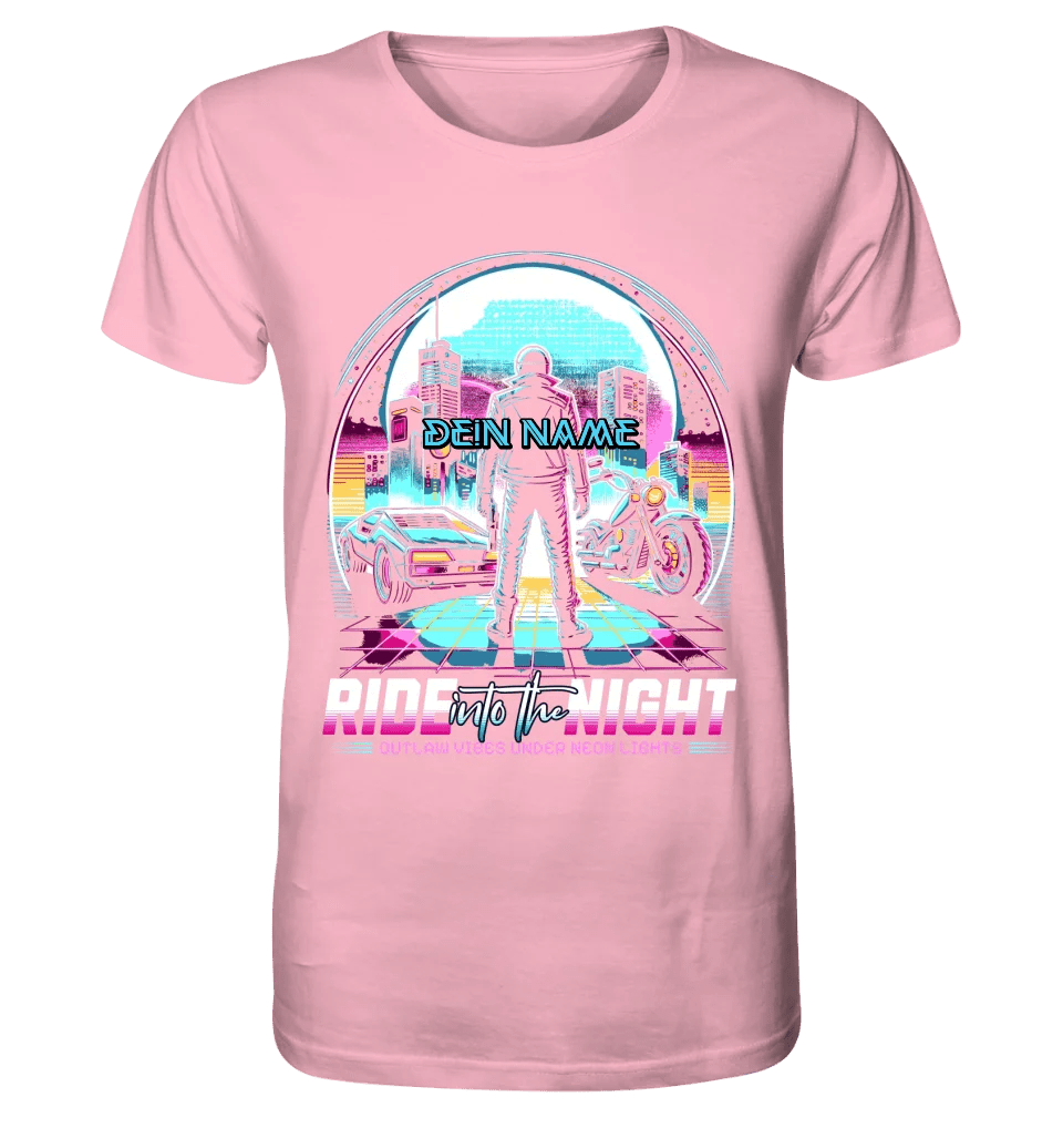 Dein Name • Ride into the night • Retro • 80s • Cyberpunk • Unisex Premium T-Shirt XS - 5XL aus Bio - Baumwolle für Damen & Herren • Exklusivdesign • personalisiert von HalloGeschenk.de