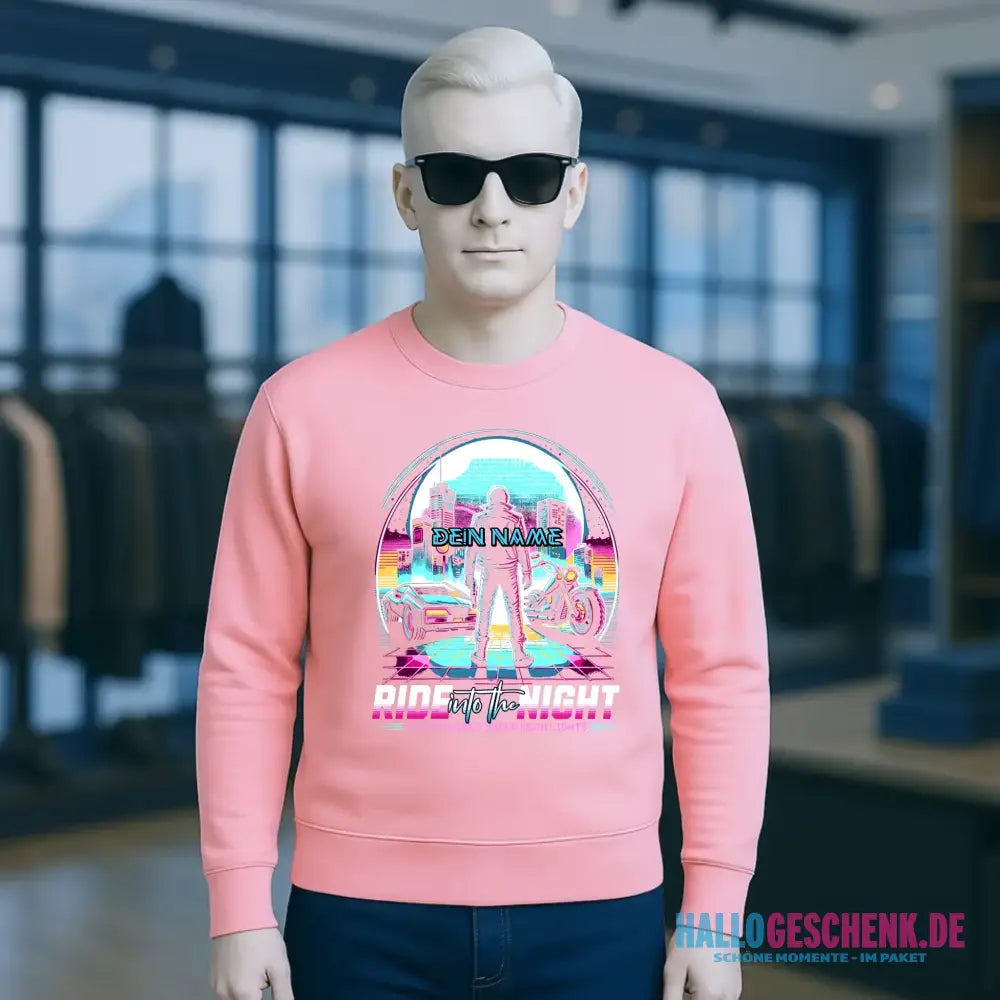 Dein Name • Ride into the night • Retro • 80s • Cyberpunk • Unisex Sweatshirt Bio-Baumwolle in 4 Farben XS-3XL • personalisiert