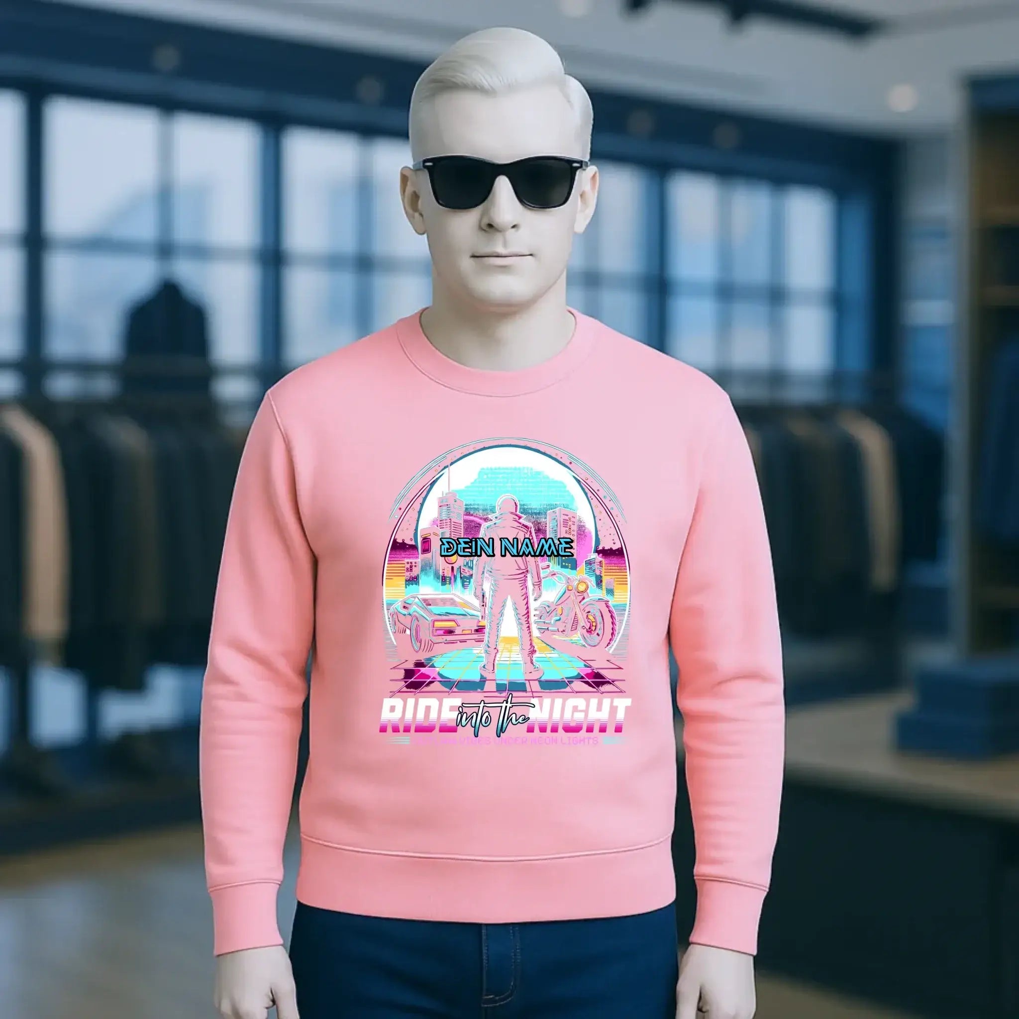 Dein Name • Ride into the night • Retro • 80s • Cyberpunk • Unisex Sweatshirt Bio-Baumwolle in 4 Farben XS-3XL • personalisiert