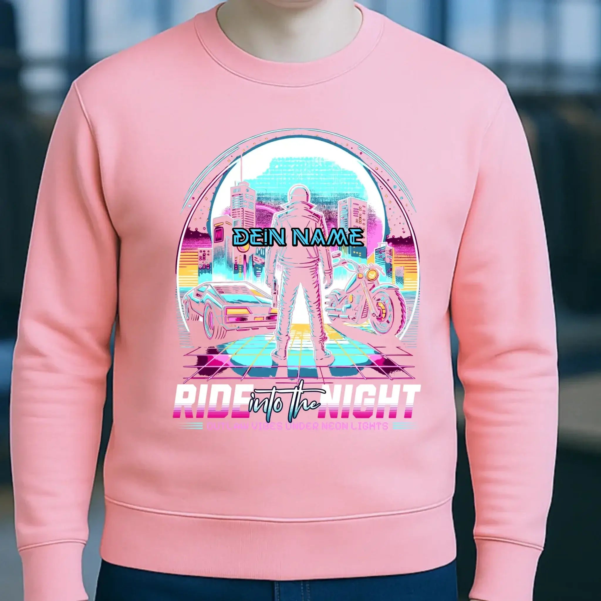 Dein Name • Ride into the night • Retro • 80s • Cyberpunk • Unisex Sweatshirt Bio-Baumwolle in 4 Farben XS-3XL • personalisiert