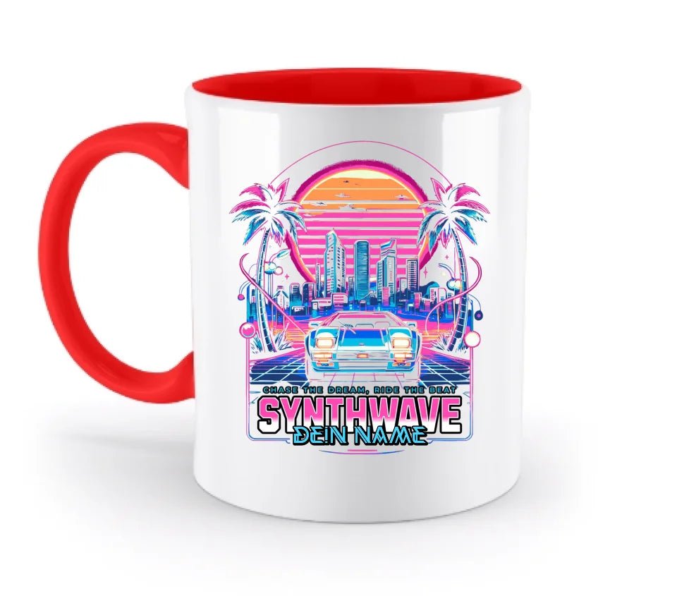 Dein Name • Synthwave • Retro • 80s • Cyberpunk • zweifarbige Tasse (spülmaschinengeeignet) • Exklusivdesign • personalisiert von HalloGeschenk.de