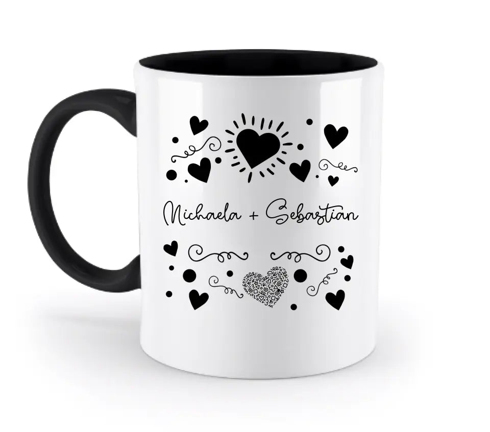 Dein e Wunschname n im LOVE DESIGN 1 - Personalisierte zweifarbige Tasse 330ml mit farbigem Innendruck