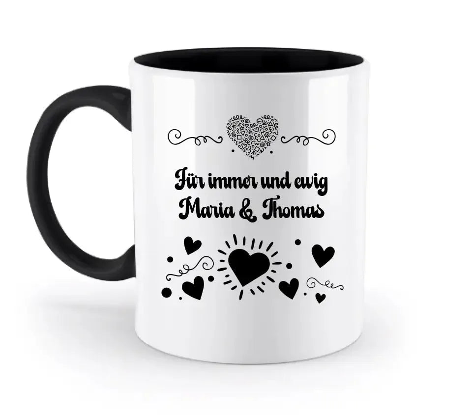 Dein(e) Wunschname(n) im LOVE DESIGN 3 - Personalisierte zweifarbige Tasse 330ml mit farbigem Innendruck - HalloGeschenk.de