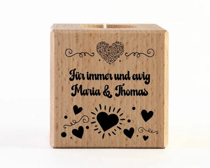 Dein e Wunschname n im LOVE DESIGN 3 - Würfel aus Holz Teelichthalter, Kerze, Kerzenständer