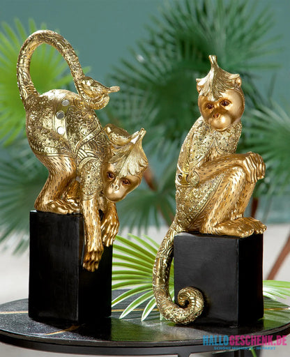 Dekoobjekt: Affe „Äffchen“ • Kunstharz • Gold / Schwarz • 32x20x7 cm • Gilde - Figur