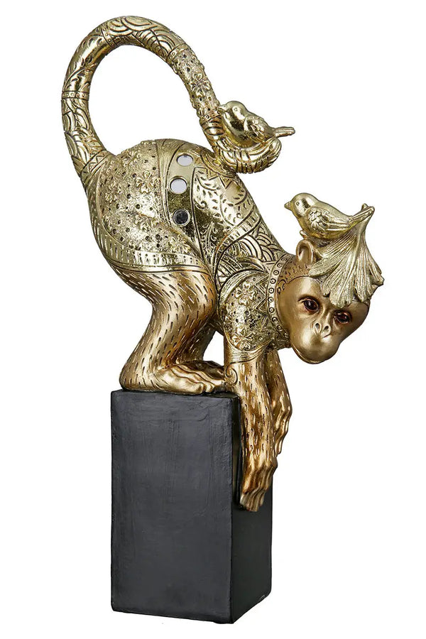 Dekoobjekt: Affe „Äffchen“ • Kunstharz • Gold / Schwarz • 32x20x7 cm • Gilde - Figur