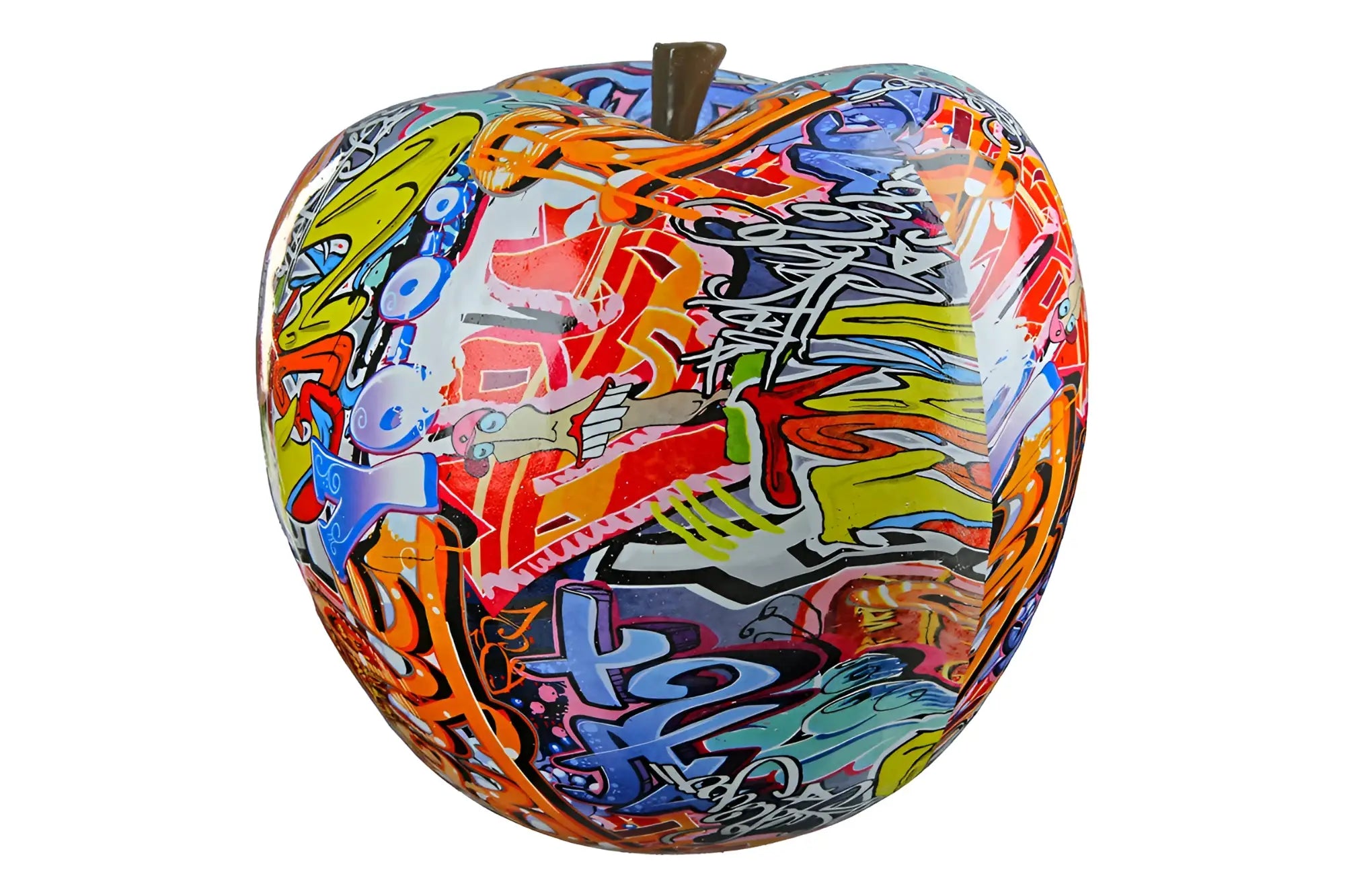 Dekoobjekt apfel street art aus kunstharz mit buntem graffiti und metallic stiel von gilde, 27,5x29x29 cm