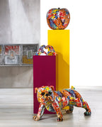 Vibrante mehrfarbige kunstharz bulldog skulptur im street art graffiti stil von gilde 27,5x29x29 cm