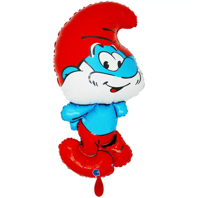 Ein roter und blauer schlumpf ballon aus glänzendem folie material aus den schlümpfe xxl ballons