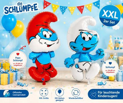 Rote und weiße papa schlumpf folie luftballons mit gesicht und blauer schlumpf luftballon aus metallfolie