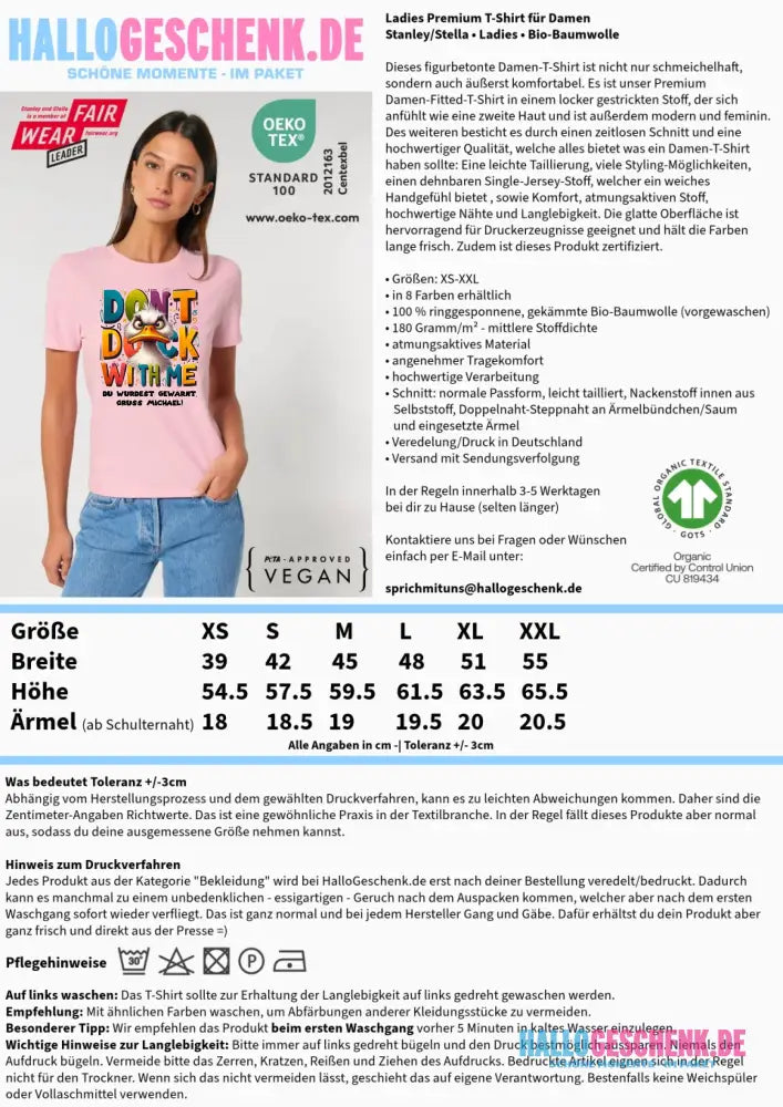 Don´t Duck with me • Ente • Ladies Premium T-Shirt XS-2XL aus Bio-Baumwolle für Damen • Exklusivdesign • personalisiert