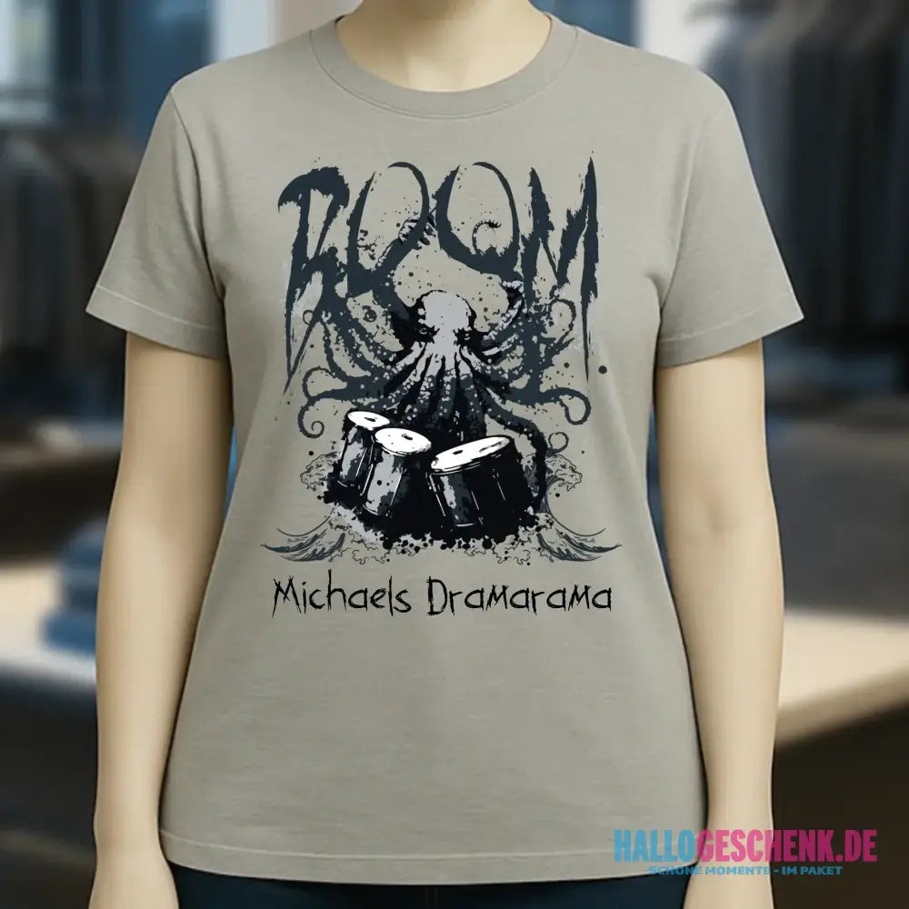 Drama Drummer Schlagzeuger + Wunschtext • Musik • Ladies Premium T-Shirt XS-2XL aus Bio-Baumwolle für Damen • Exklusivdesign • personalisiert