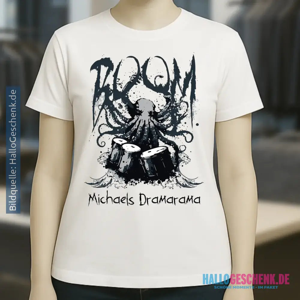 Drama Drummer Schlagzeuger + Wunschtext • Musik • Ladies Premium T-Shirt XS-2XL aus Bio-Baumwolle für Damen • Exklusivdesign • personalisiert