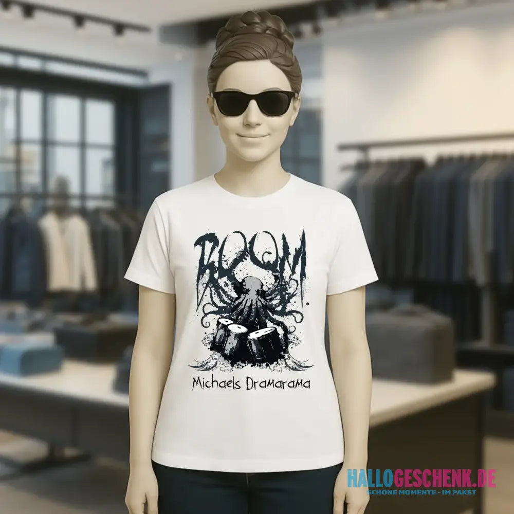 Drama Drummer Schlagzeuger + Wunschtext • Musik • Ladies Premium T-Shirt XS-2XL aus Bio-Baumwolle für Damen • Exklusivdesign • personalisiert