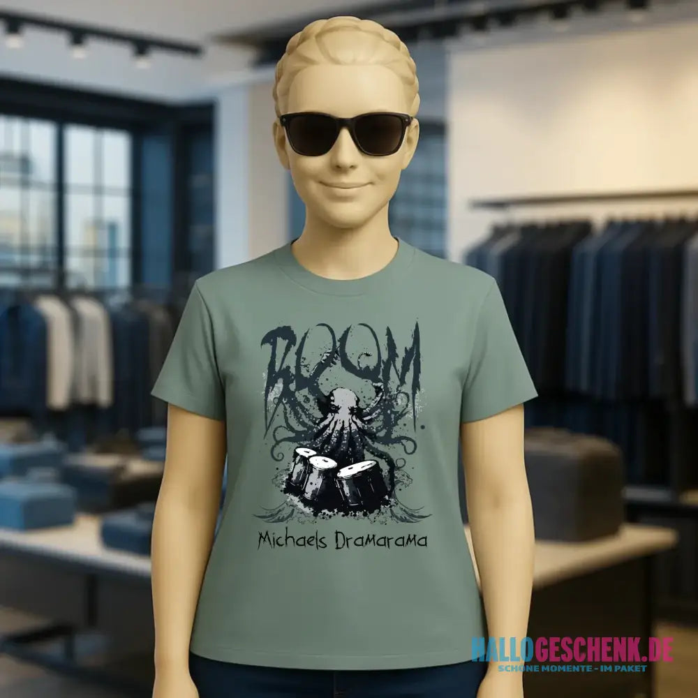 Drama Drummer Schlagzeuger + Wunschtext • Musik • Ladies Premium T-Shirt XS-2XL aus Bio-Baumwolle für Damen • Exklusivdesign • personalisiert