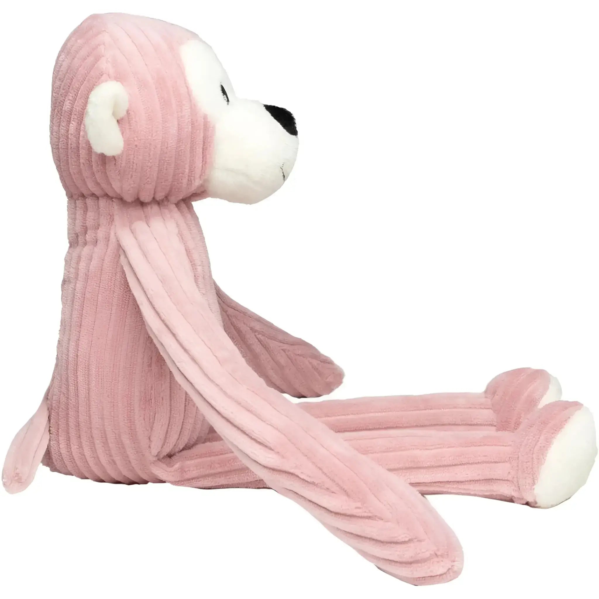 Ein weicher rosa cordstoff affe mit weißen akzenten im dschungel-duo mini feet lanky legends set