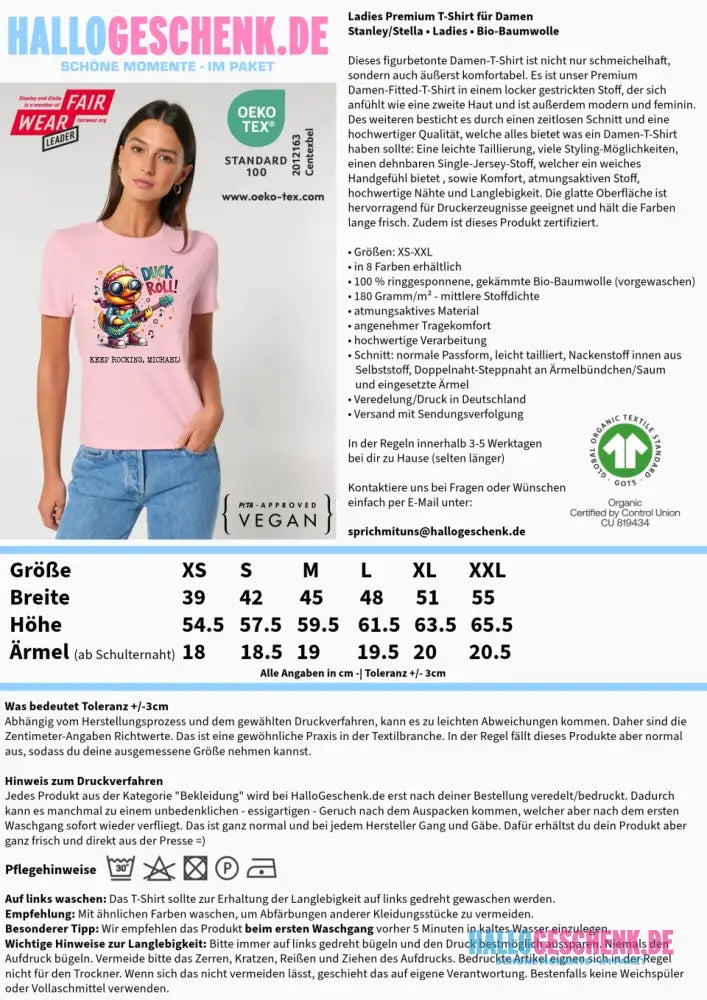 DUCK ´N ROLL • Ente • Ladies Premium T-Shirt XS-2XL aus Bio-Baumwolle für Damen • Exklusivdesign • personalisiert