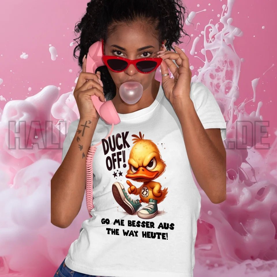 DUCK OFF • ENTE • Ladies Premium T-Shirt XS - 2XL aus Bio - Baumwolle für Damen • Exklusivdesign • personalisiert von HalloGeschenk.de